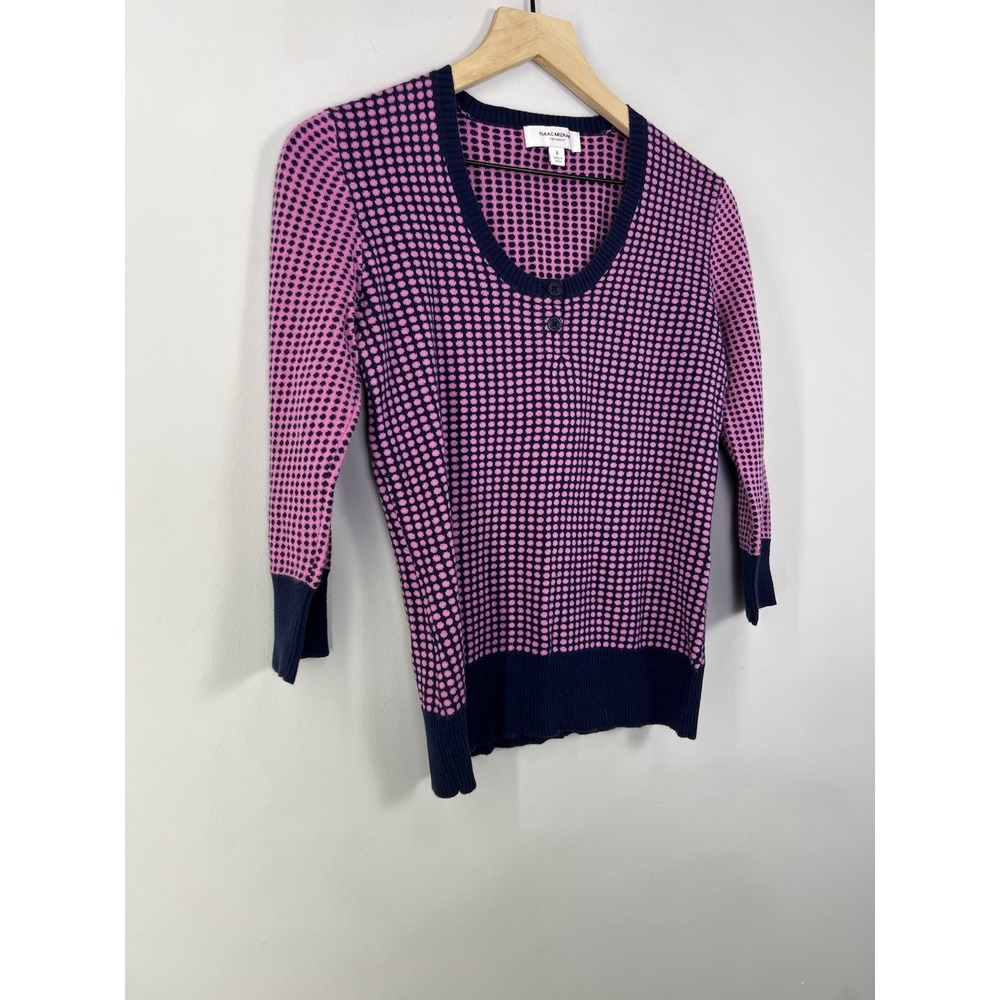 Isaac Mizrahi for Target Pink Navy Dot Henley Sweater M 3/4 Sleeve - Picture 5 of 14